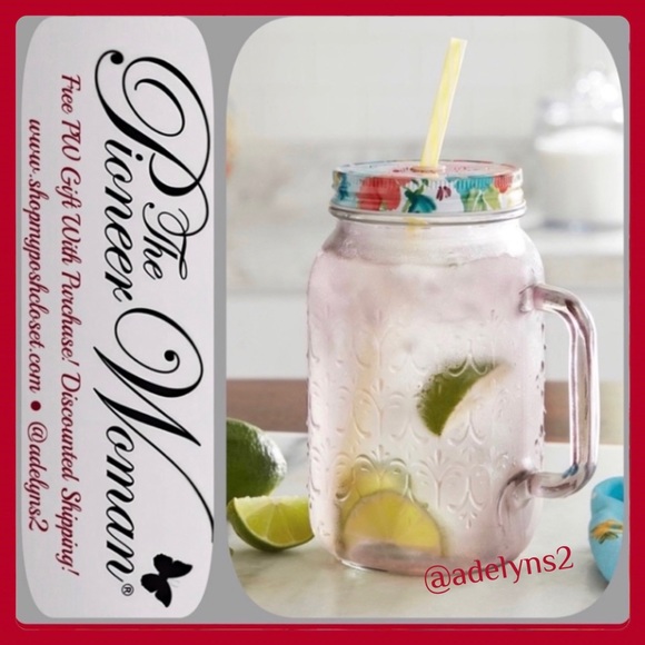 The Pioneer Woman Other - Last One! 🌺 New The Pioneer Woman 32oz Rose Mason Jar Glass, Qty 1